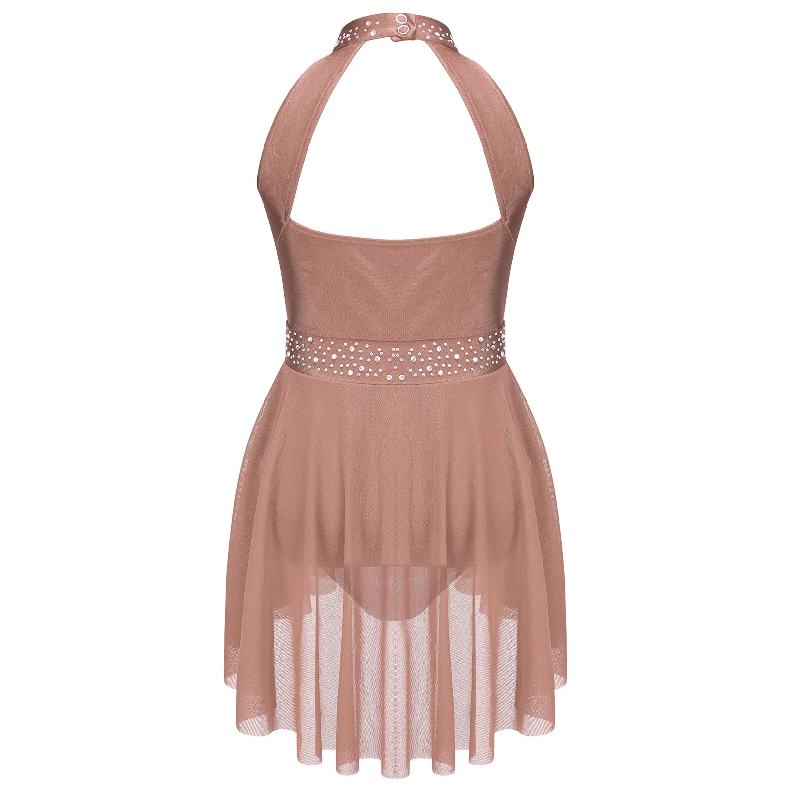 Girls Lyrical Dance Dress - Sleeveless Rhinestone Performance Leotard — view 3 of dance costumes