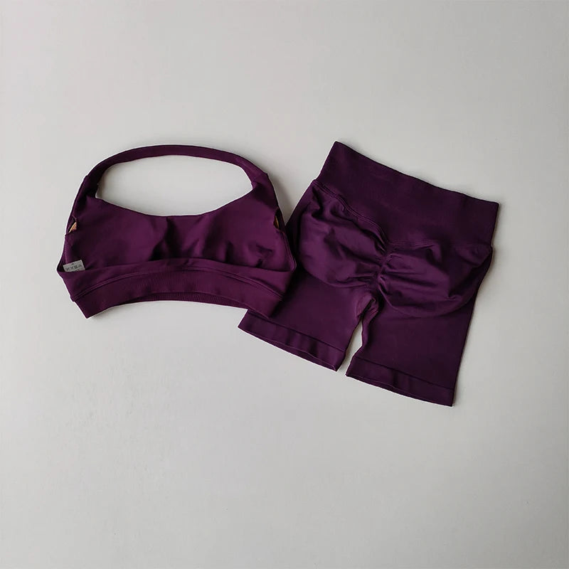 Women's Activewear Halter Sports Bra + Biker Shorts Set — High-Waist Pilates Yoga 2-Piece — view 16 of women's activewear