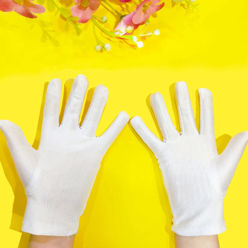 White Kids’ Spandex Elastic Gloves – Boys’ and Girls’ Stage Performance & Etiquette Gloves