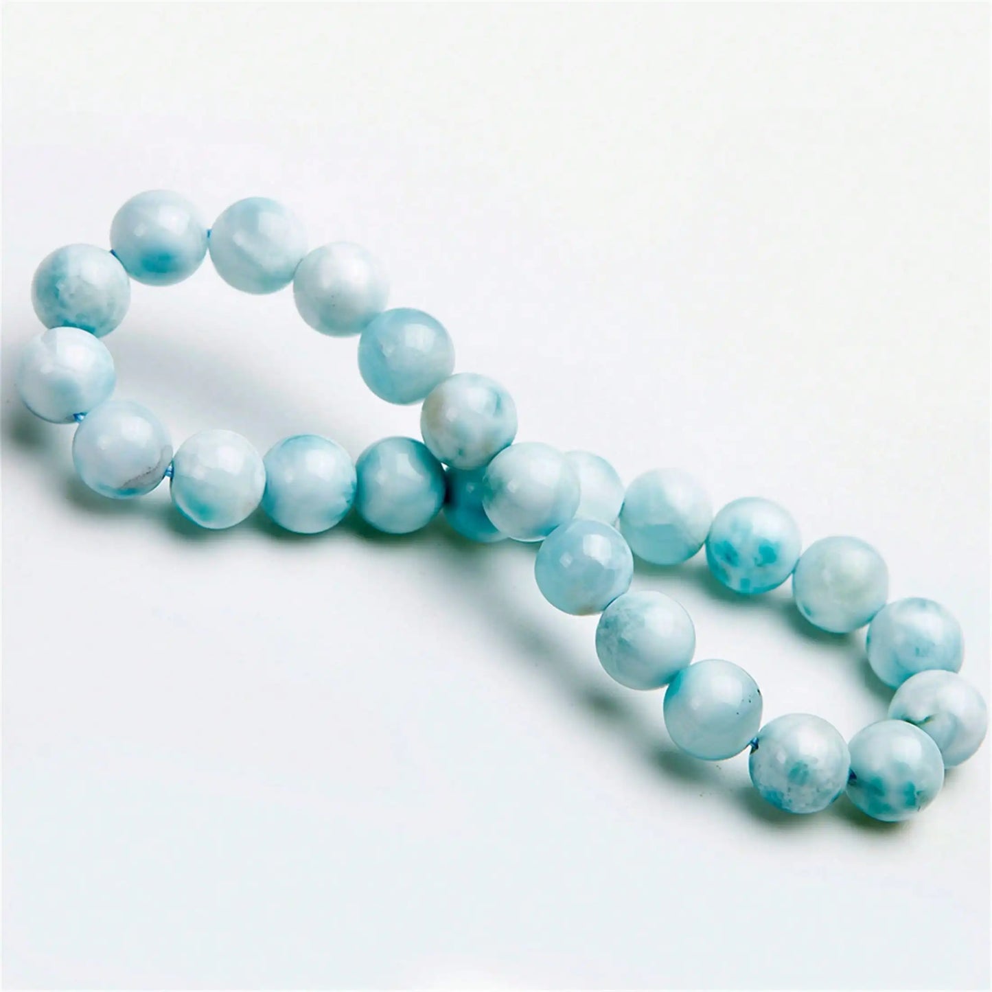 Crystal & Gemstone Larimar Stretch Bracelet — 8mm Natural Blue Bead Jewelry for Women — view 2 of crystal & gemstone