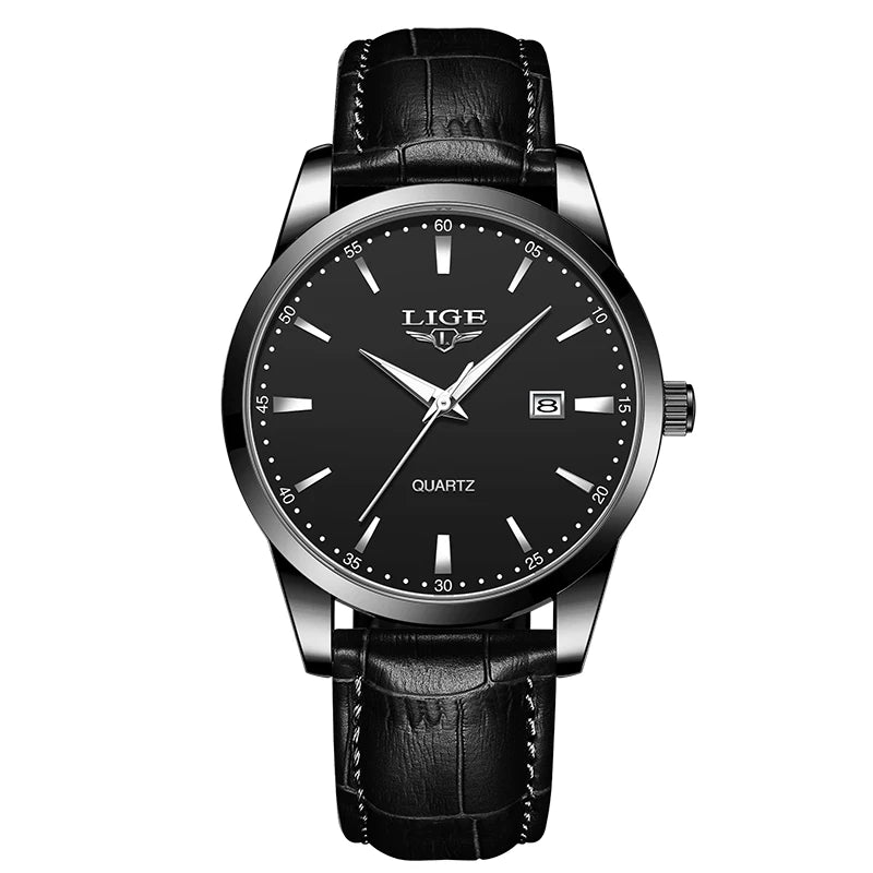 LIGE Men's Brown Leather Watch — Military Sport Quartz Chronograph Wristwatch — view 12 of watches