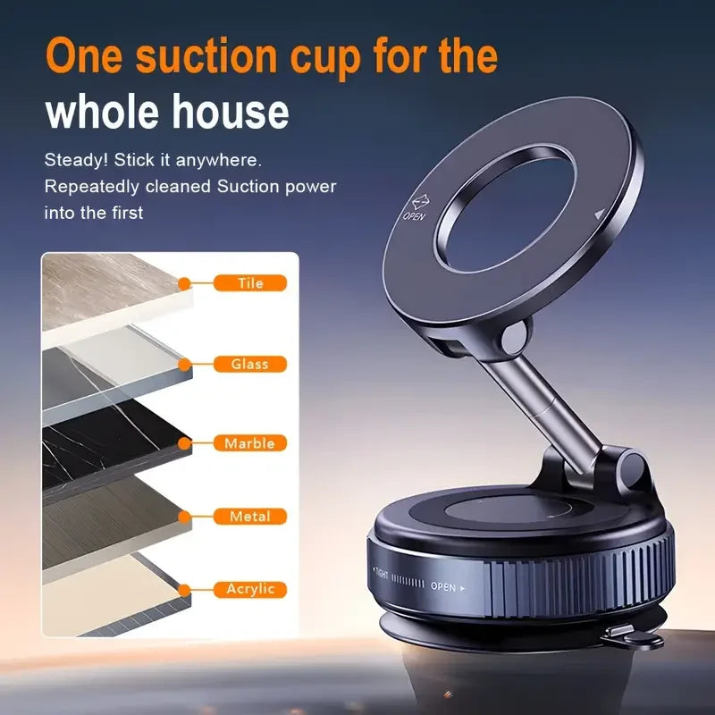 Novora Ultra-Strong Vacuum Suction Magnetic Car Phone Mount – 360° Foldable Twist-Lock (MagSafe Compatible)