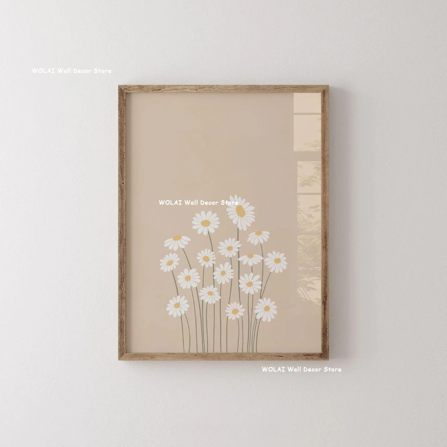Abstract Moody Plant Canvas Poster — Mid-Century Beige & Black Floral Wall Art