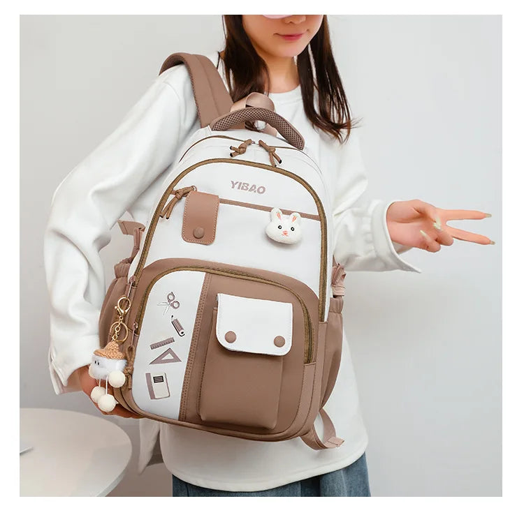 Cute rabbit children school backpack for teenage girls Fashionable splicing color contrast fresh lady knapsack kids schoolbags