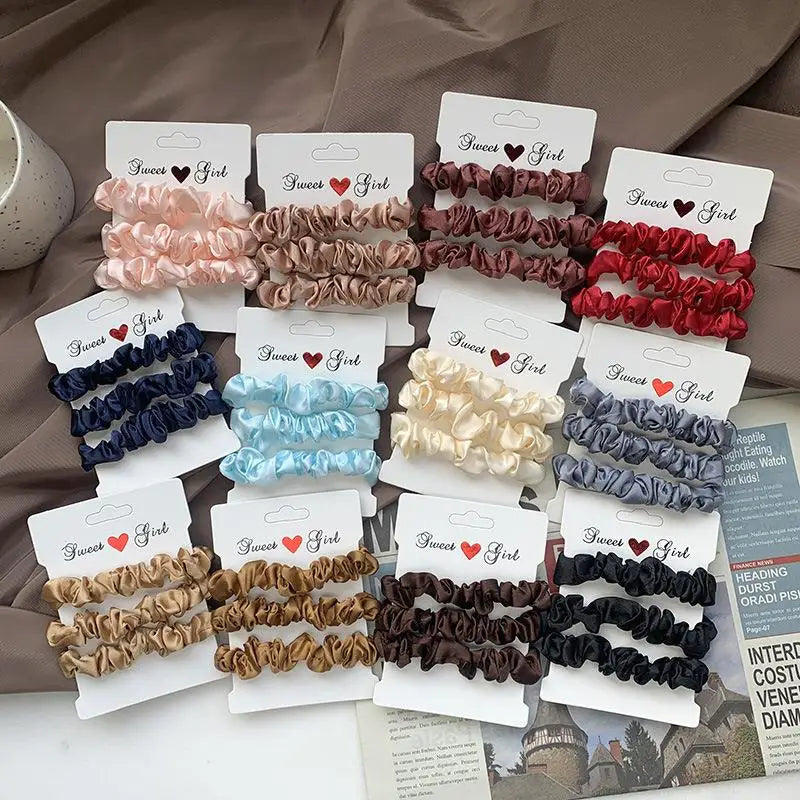 3pcs Beautiful Rubber Hair bands Hair tie Hair Accessories Satin Elastic Pigtails Ponytail Summer Women Children Candy Color — view 1 of product