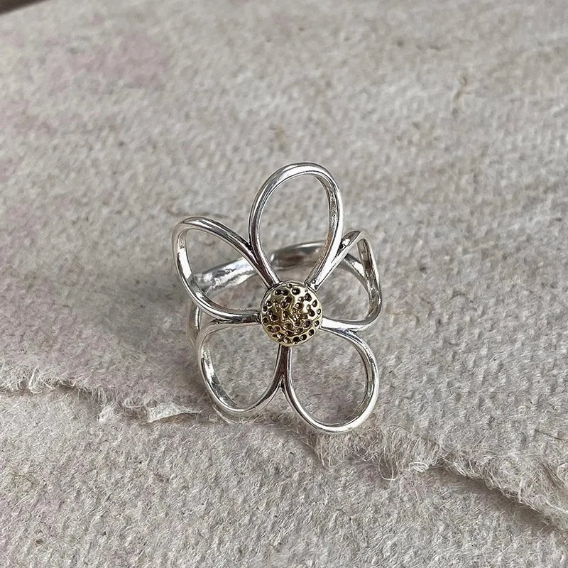 VENTFILLE Women's 925 Sterling Silver Flower Ring — Hollow Retro Fine Jewelry Gift — view 3 of jewelry