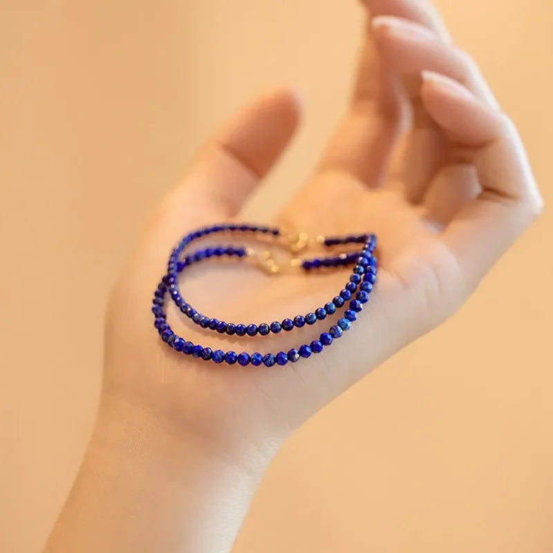 Crystal & Gemstone Lapis Lazuli Beaded Bracelet — 3mm Natural Blue Stones Fine Jewelry for Women — view 3 of crystal & gemstone