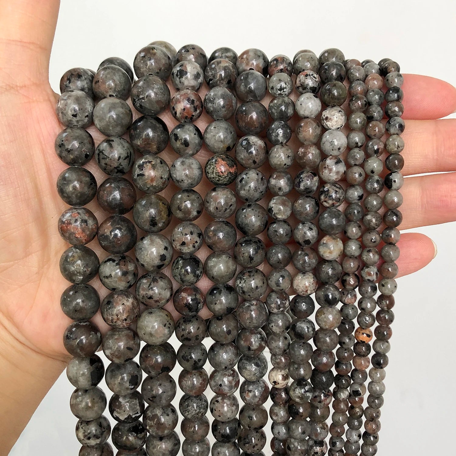 Pearl & Yooperlite Fire Sodalite Beads 15" — 8mm Glow Stone Strand for DIY Jewelry — view 5 of beads