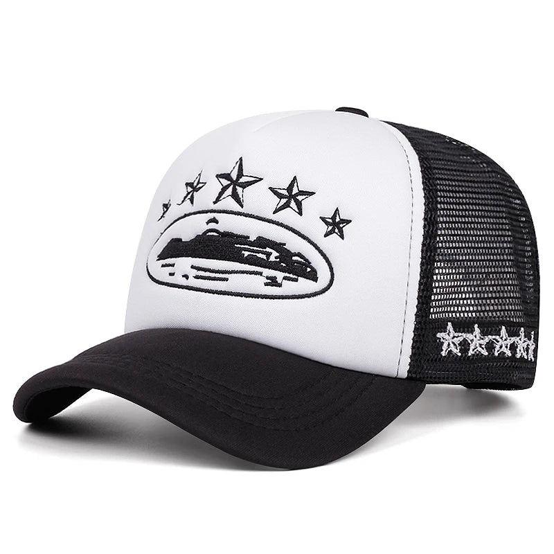 Five-Star Mesh Trucker Hat — Hip-Hop Streetwear Rugged Outdoor Cycling Skateboard Cap Men's — view 7 of hats & caps
