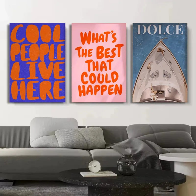 Colorful Text Typography Canvas Poster — Chic Pink & White Vintage Room Decor — view 3 of wall art & prints