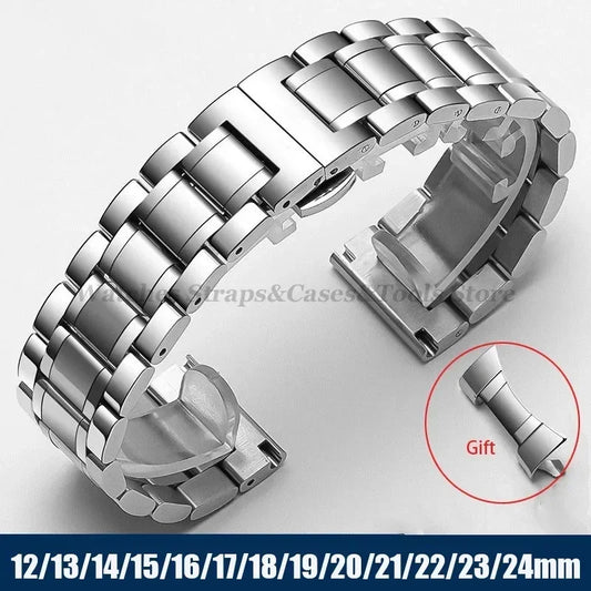 Curved-End Stainless Steel Watch Strap — Universal 12/13/14/15/16/17/18/19/20/21/22mm Band — view 1 of watch straps