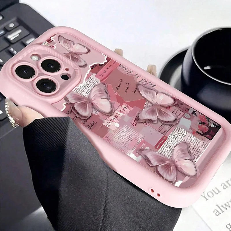 Pink Butterfly Silicone Candy Case for iPhone 11–17 Pro Max Y2K Cute — view 2 of phone cases