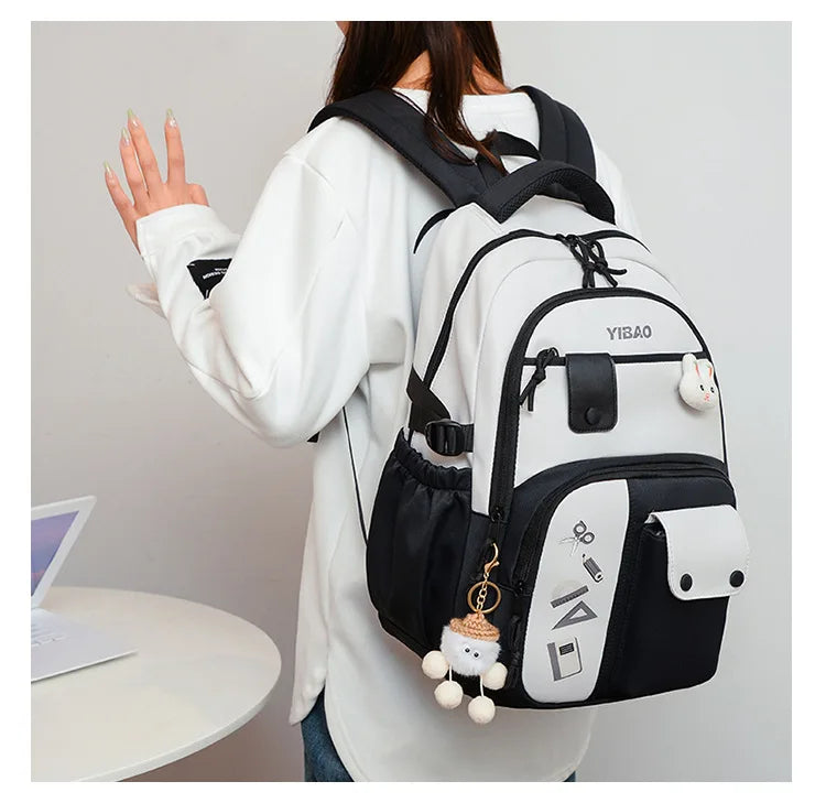 Cute rabbit children school backpack for teenage girls Fashionable splicing color contrast fresh lady knapsack kids schoolbags