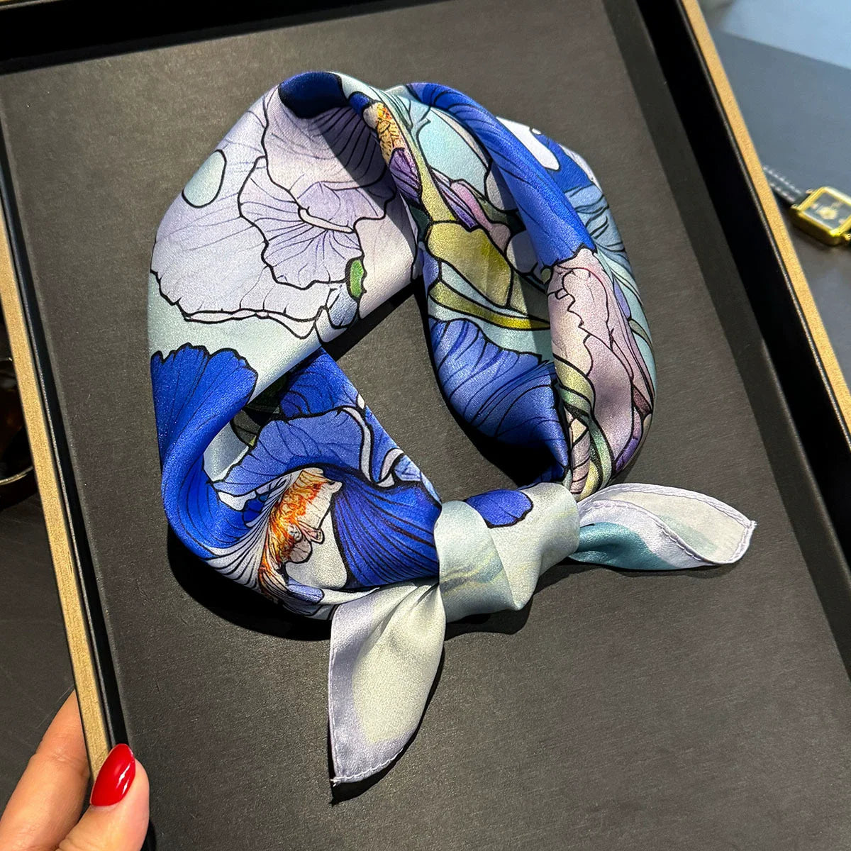 Silk Scarf Small Square 2026 Pashmina — 53×53cm Geometric Trending Palette Bandana Hair Scarf