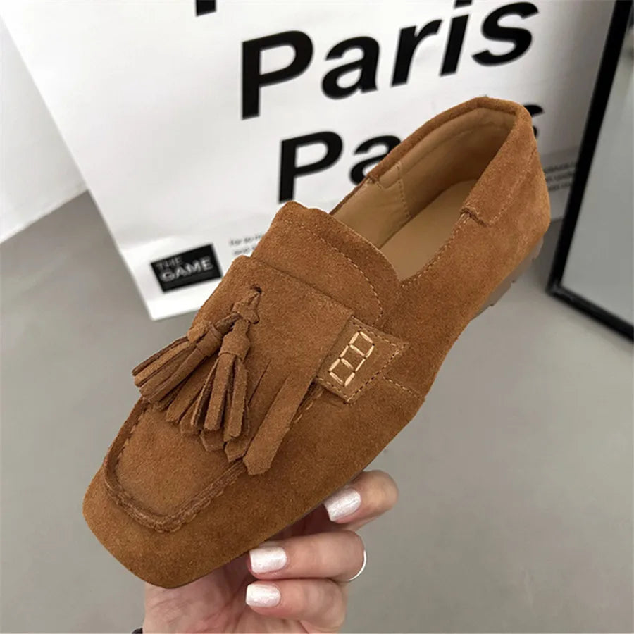 Flats & Ballet — Fringed Square-Toe Ballet Flats, Comfort Walking Driving Loafers — view 5 of flats & ballet