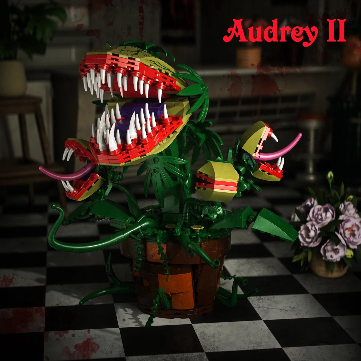 Piranha Plant Audrey II 2 Building Blocks Set Horrors Flower Shop Decoration Halloween Christmas Gift for Tv Film Fans(629PCS)