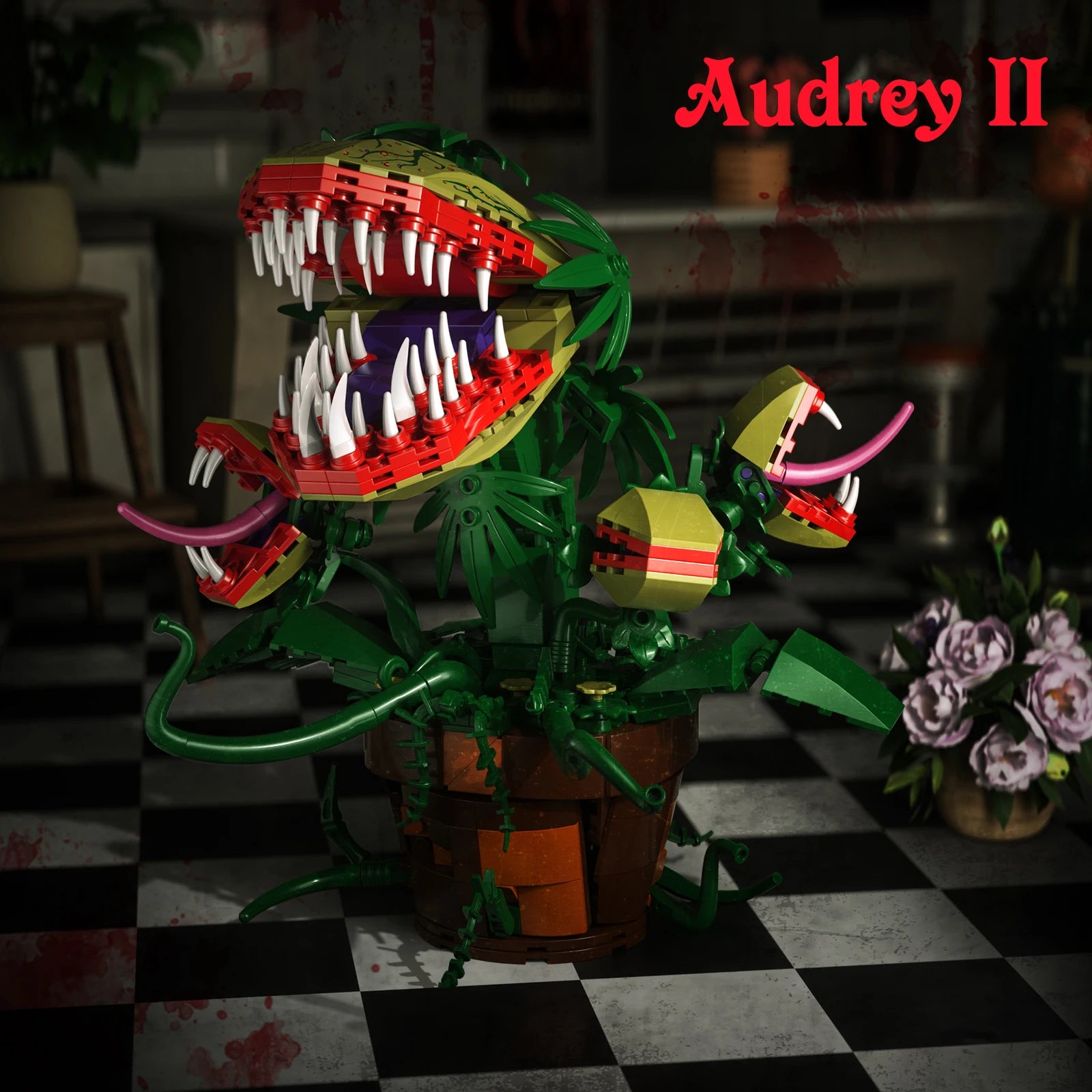 Piranha Plant Audrey II 2 Building Blocks Set Horrors Flower Shop Decoration Halloween Christmas Gift for Tv Film Fans(629PCS)