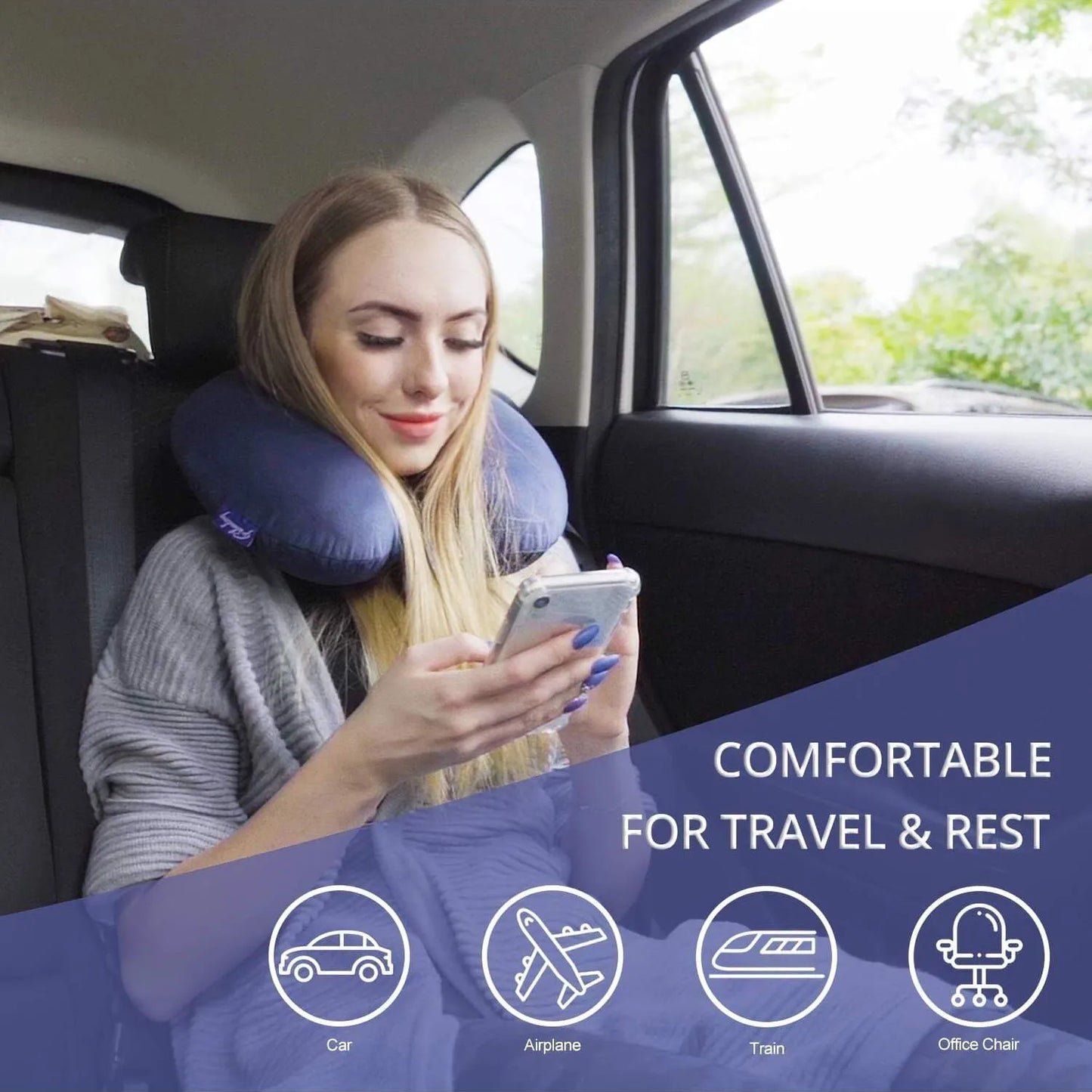Travel Neck Pillow — Memory-Support Airplane & Car Travel Pillow — view 2 of travel