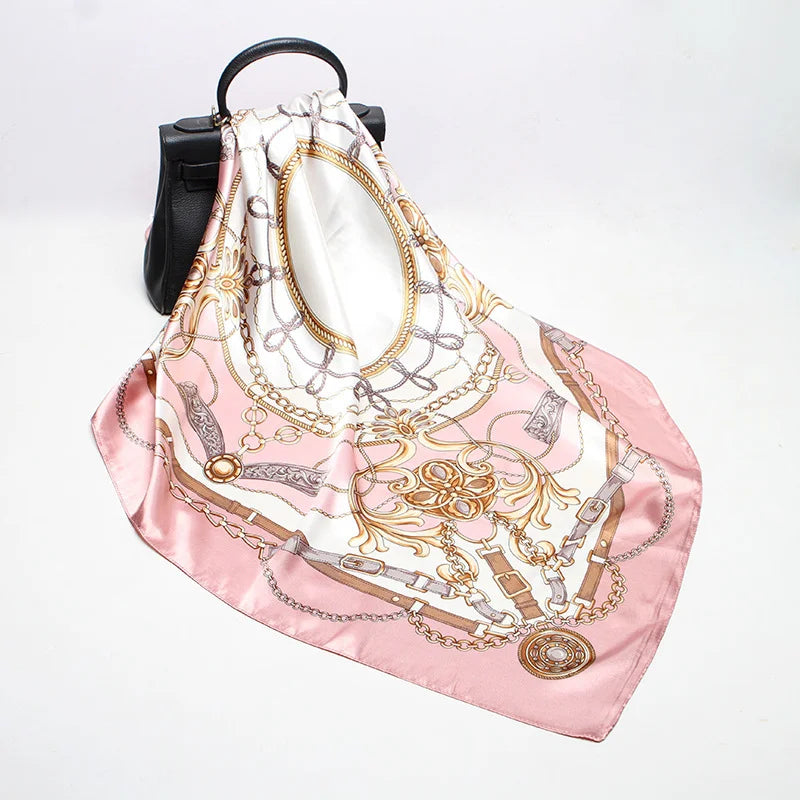 Square Satin Scarf for Women, 90 x 90 cm Printed Head Wrap — view 4 of scarves