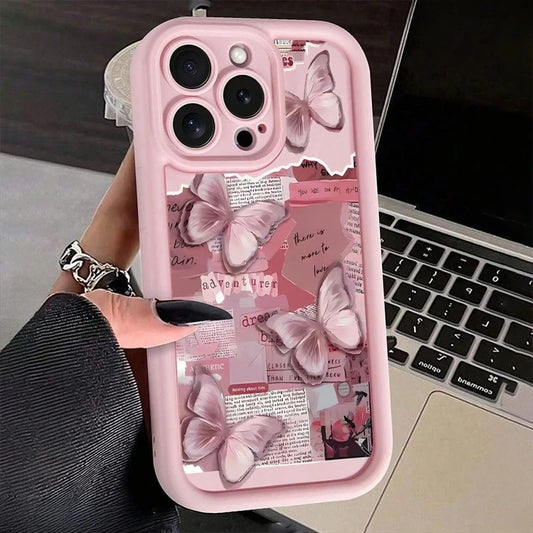 Pink Butterfly Silicone Candy Case for iPhone 11–17 Pro Max Y2K Cute — view 1 of phone cases