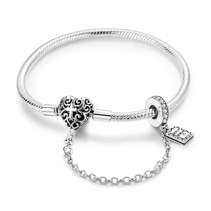 Pearl & Heart Charm Sterling Silver Bracelet 17-20cm — 925 DIY Fit Beads — view 10 of bracelets