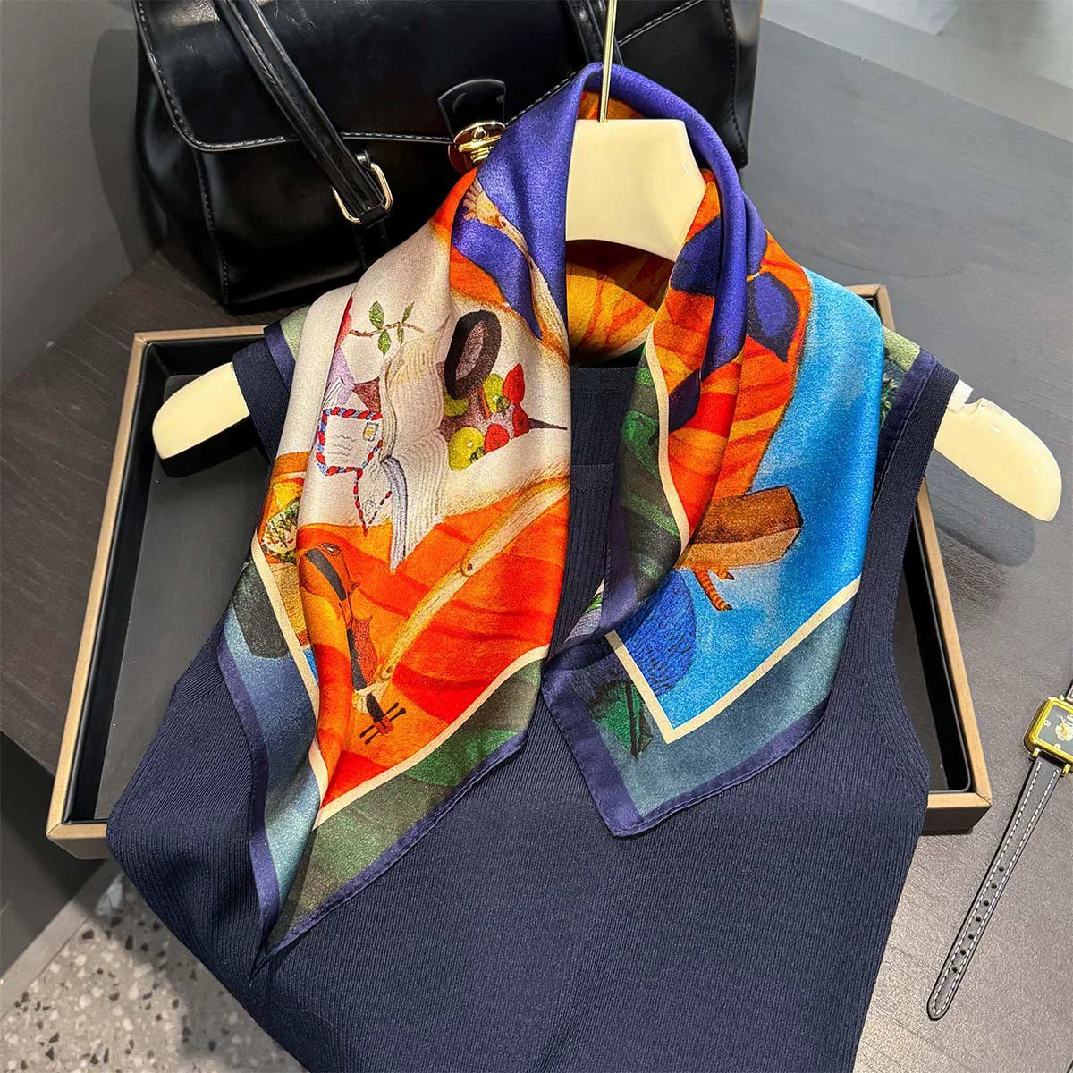 Silk Scarf Small Square 2026 Pashmina — 53×53cm Geometric Trending Palette Bandana Hair Scarf — view 4 of scarves & wraps