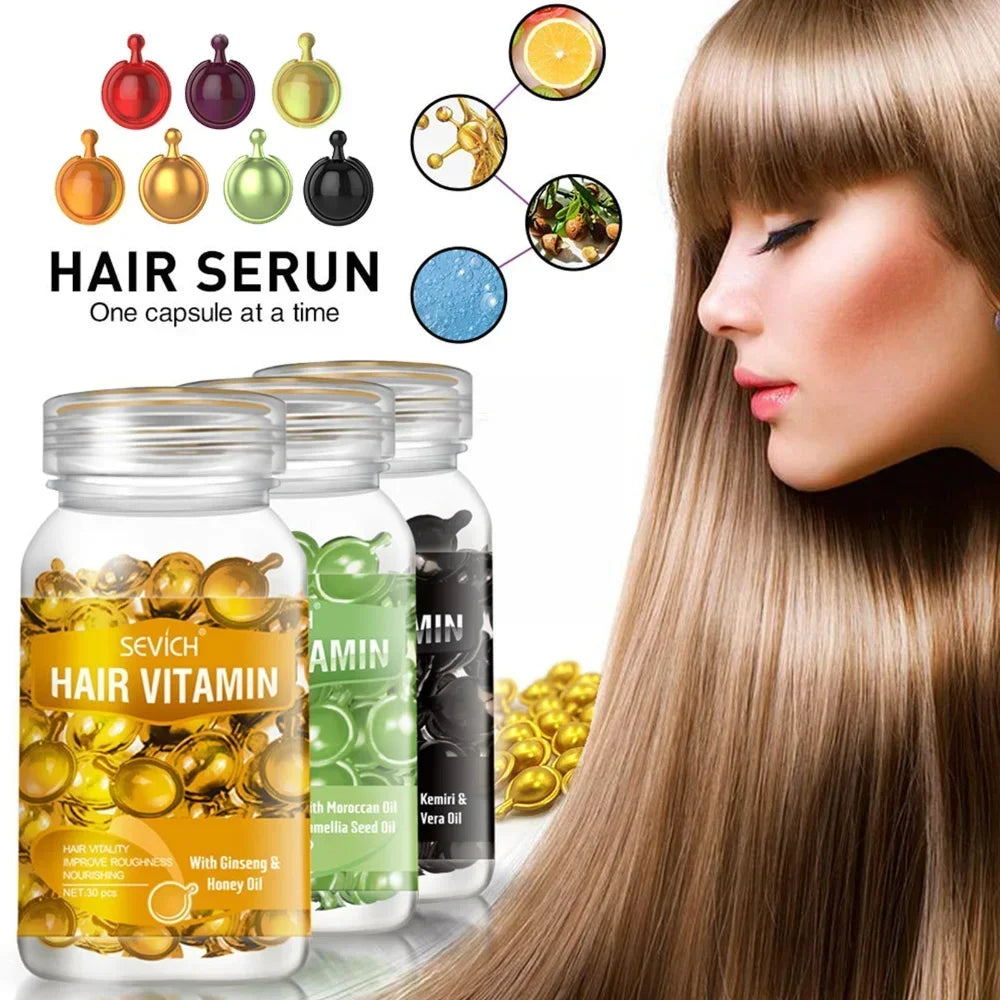 30pcs Moroccan Hair Oil Capsules – Smooth & Silky Keratin Complex Hair Repair Serum