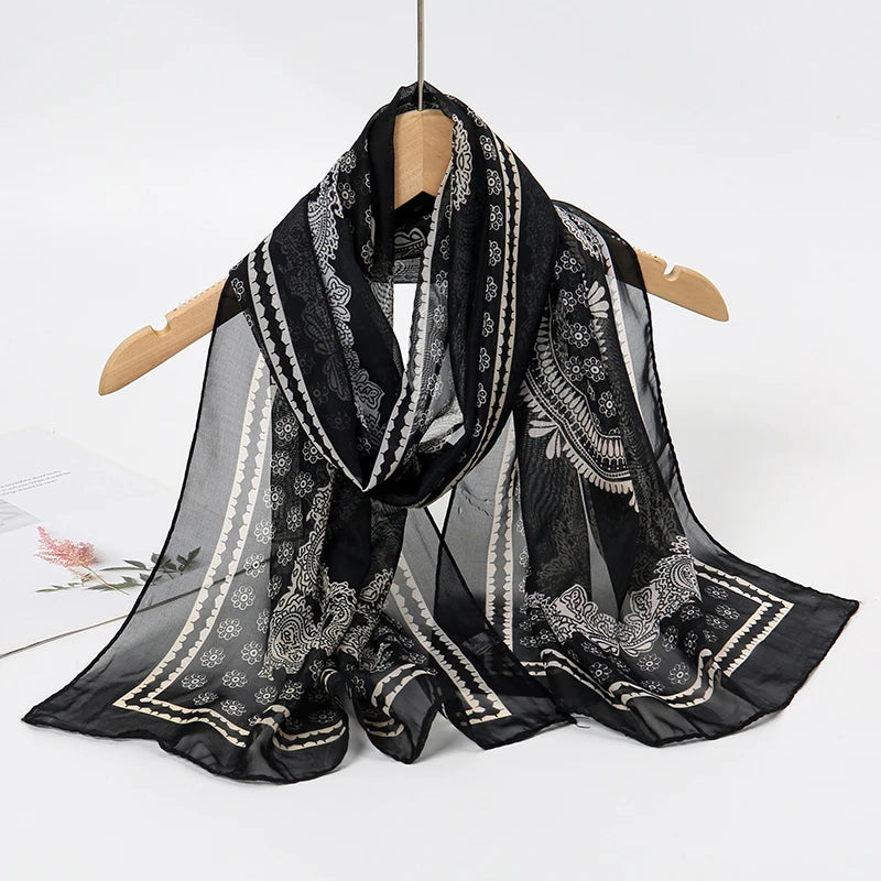 Printed Chiffon Scarf — Lightweight Sun-Protection Beach Shawl Wrap