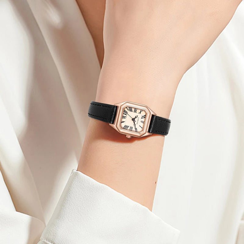 Women's Vintage Square Watch — Fashion Leather Strap Quartz Wristwatch — view 2 of watches