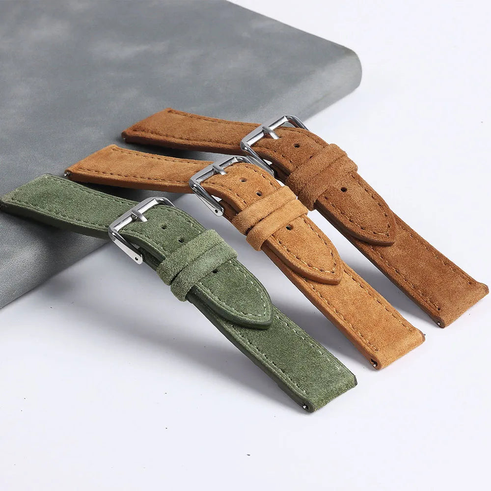 Vintage Suede Cowhide Watch Strap — 18mm 19mm 20mm 22mm Handmade Leather Band — view 5 of watch straps