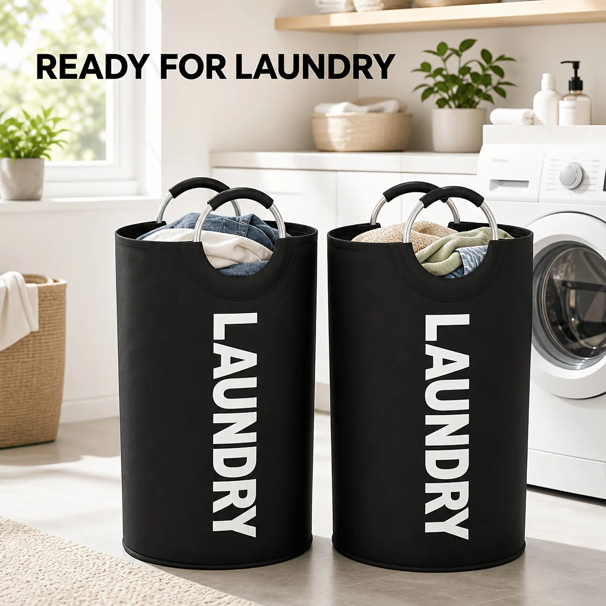 2-Pack Foldable Laundry Hamper with Detachable Bag, Tall — product photo 3