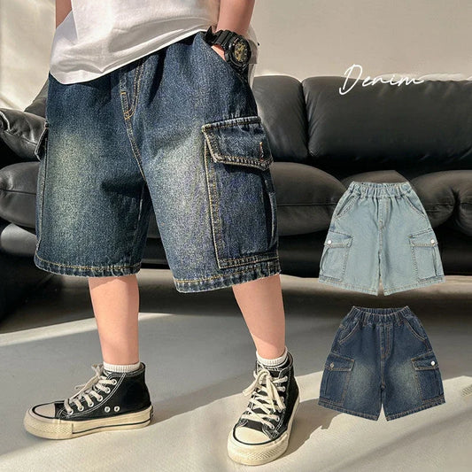 Boys Jean Shorts Kids Eastic Band Short Pant Teenagers Cargo Trousers 2024