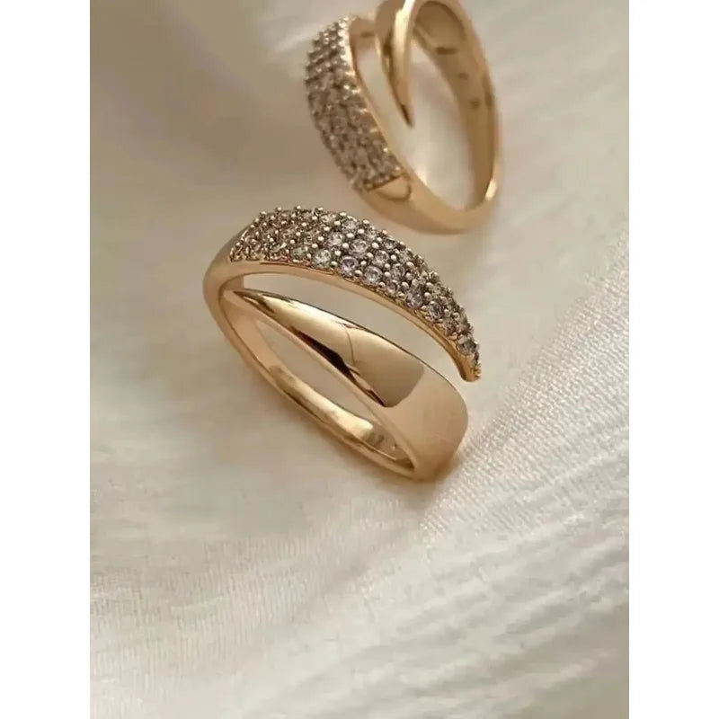 Women's Gold Plated Sun Ring — Natural Stone Hollow Metal Texture Jewelry