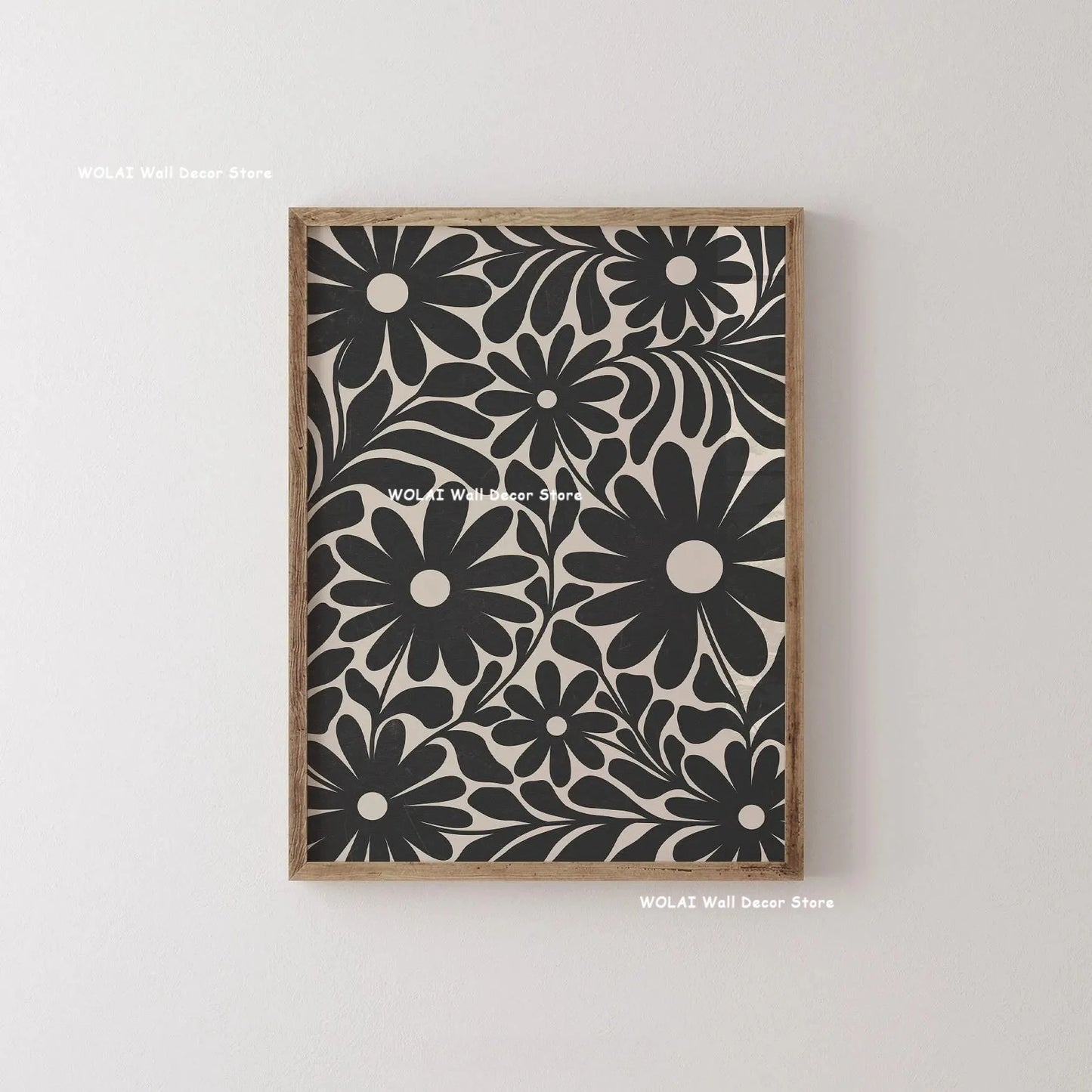 Abstract Moody Plant Canvas Poster — Mid-Century Beige & Black Floral Wall Art — view 8 of wall art & prints