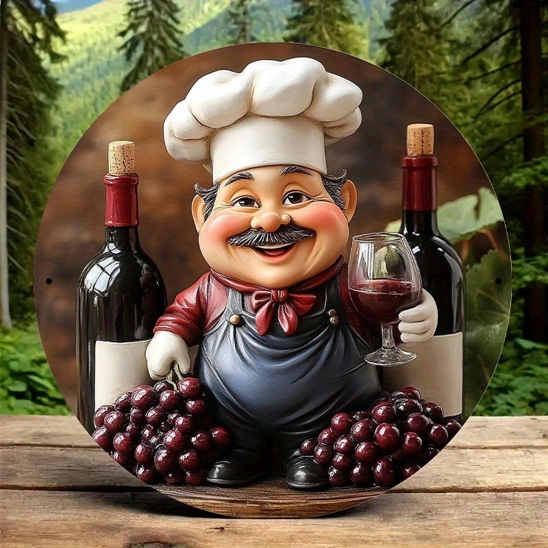 Home Decor Cartoon Chef Wooden Wall Plate — 8 in Round Color-Printed Kitchen Decoration — view 4 of home decor