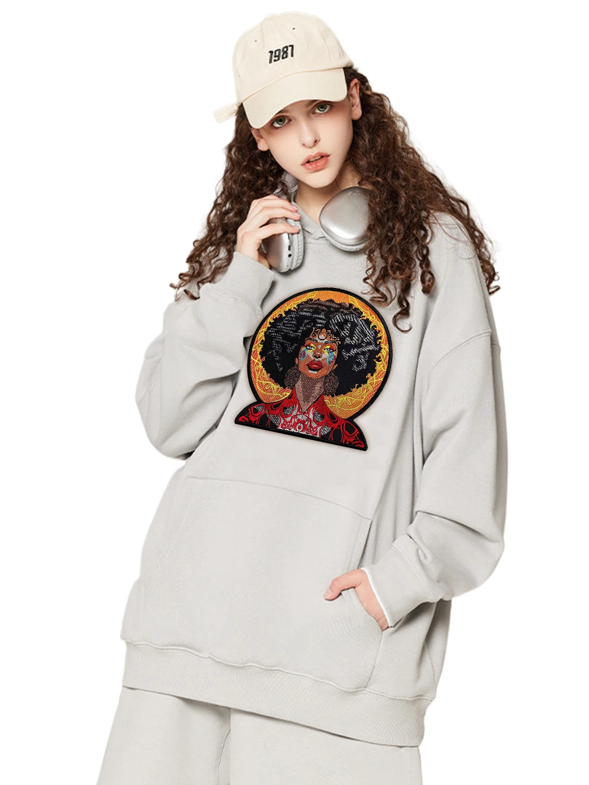 Afro Women Embroidery Pattern Hoodies Women Hoodie Retro Versatile Long Sleeved Pullover Loose Hip Hop Sweatshirt Cool