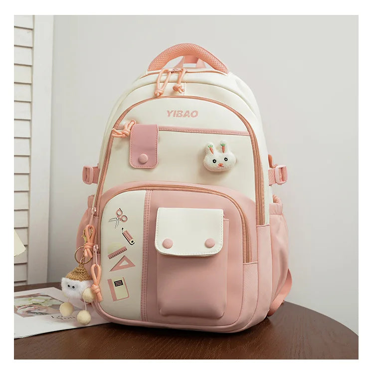 Cute rabbit children school backpack for teenage girls Fashionable splicing color contrast fresh lady knapsack kids schoolbags