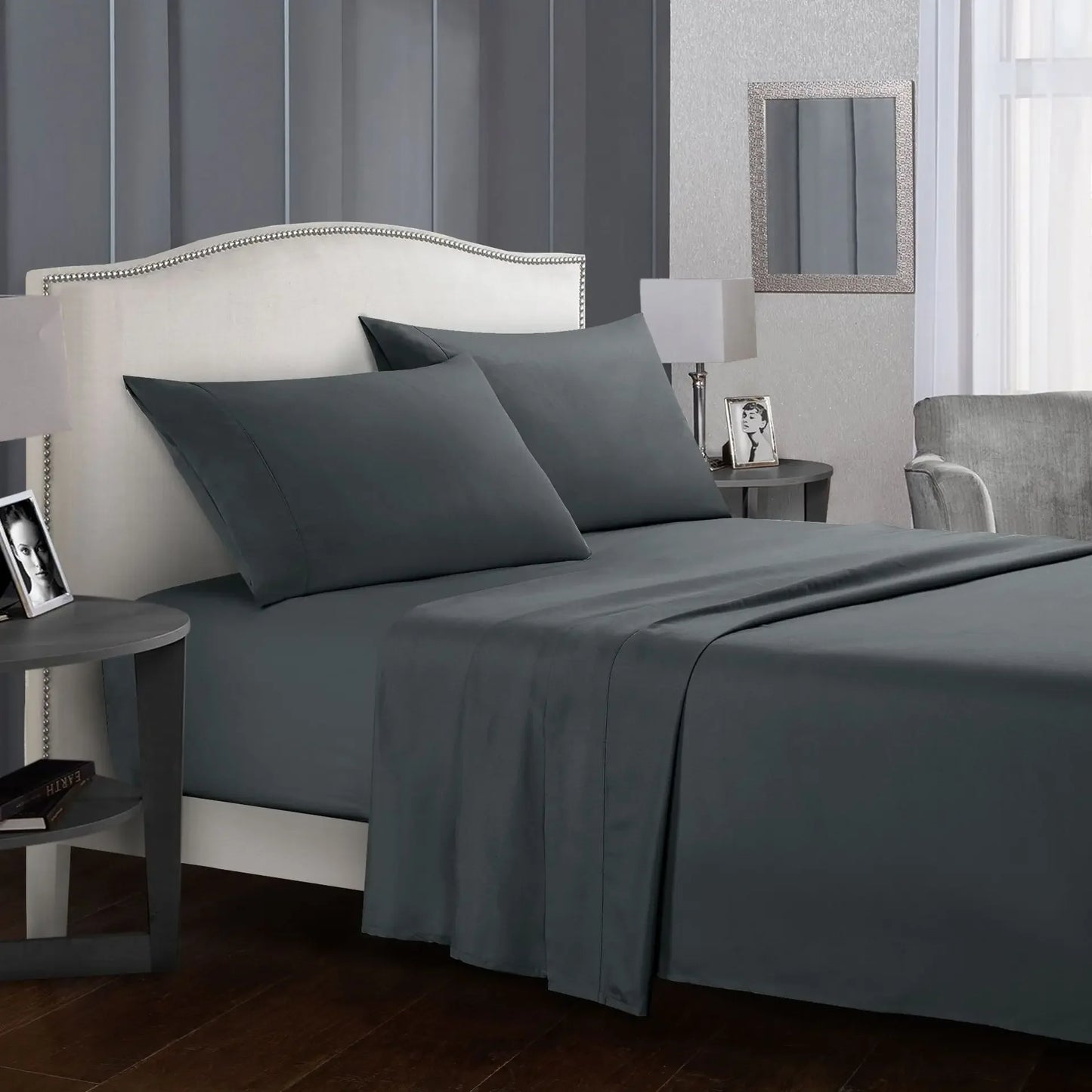 Solid color brushed four-piece set reactive printing and dyeing soft and comfortable sheet hat model bedding set