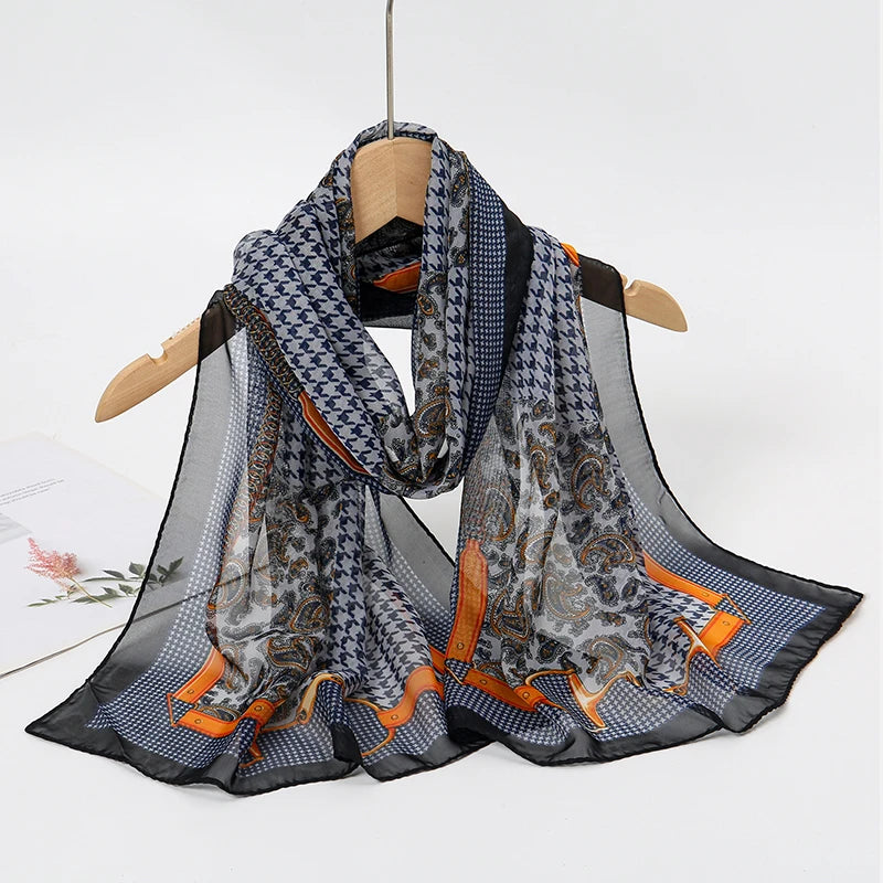 Printed Chiffon Scarf — Lightweight Sun-Protection Beach Shawl Wrap