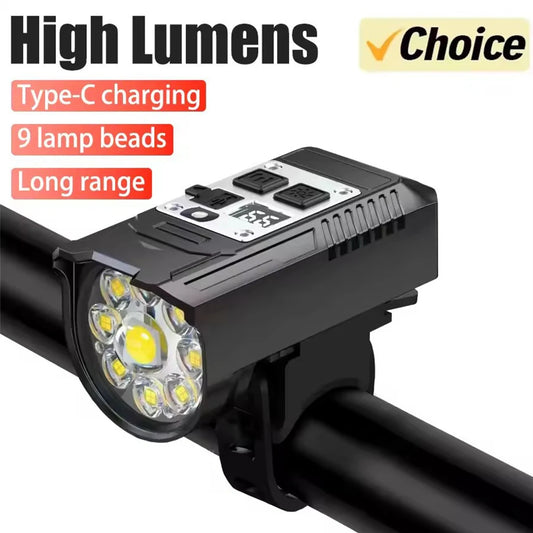 9-LED USB-C Rechargeable Bike Light — Sensor MTB Headlight with Side Beams — view 1 of outdoor sports