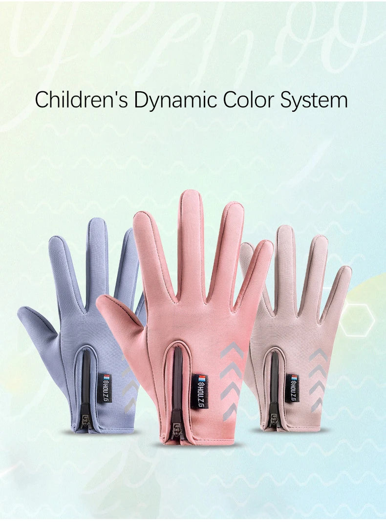 Winter Children's Gloves Cycling Kids Reflect Light Waterproof Non-Slip Fleece Warm Boy Ski Girl Scooter Autumn Gloves Zipper