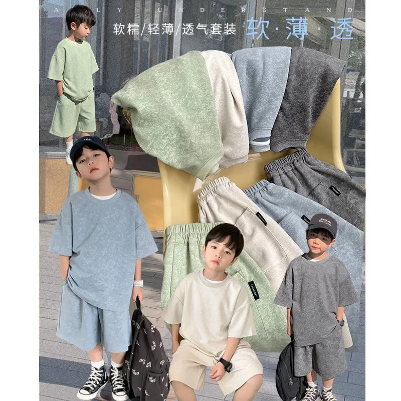 Boys Clothing Set 2024 Korean Loose Shirts+shorts 2pcs/set Sport Suits for Kids Teenager Tracksuits Casual Baby Outfits Clothes