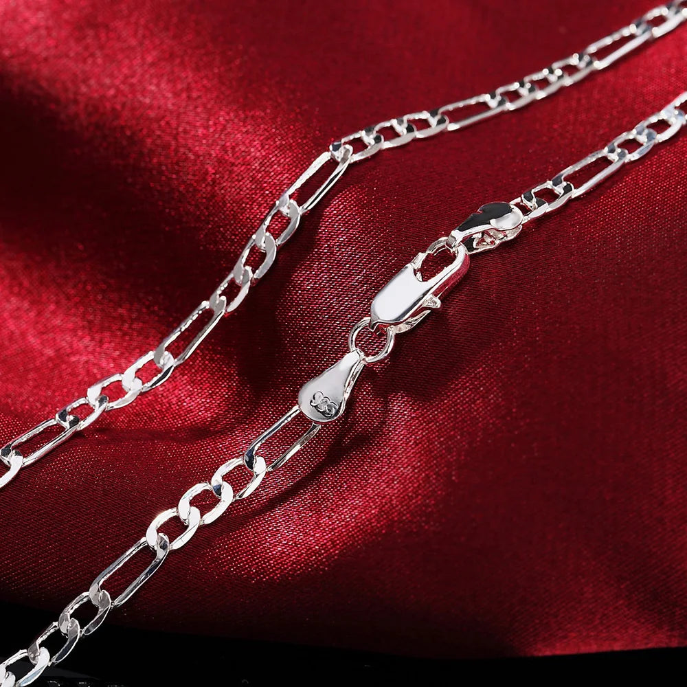 Unisex 925 Sterling Silver 4mm Chain Jewelry Set — Bracelet & Necklace Combo — view 3 of jewelry