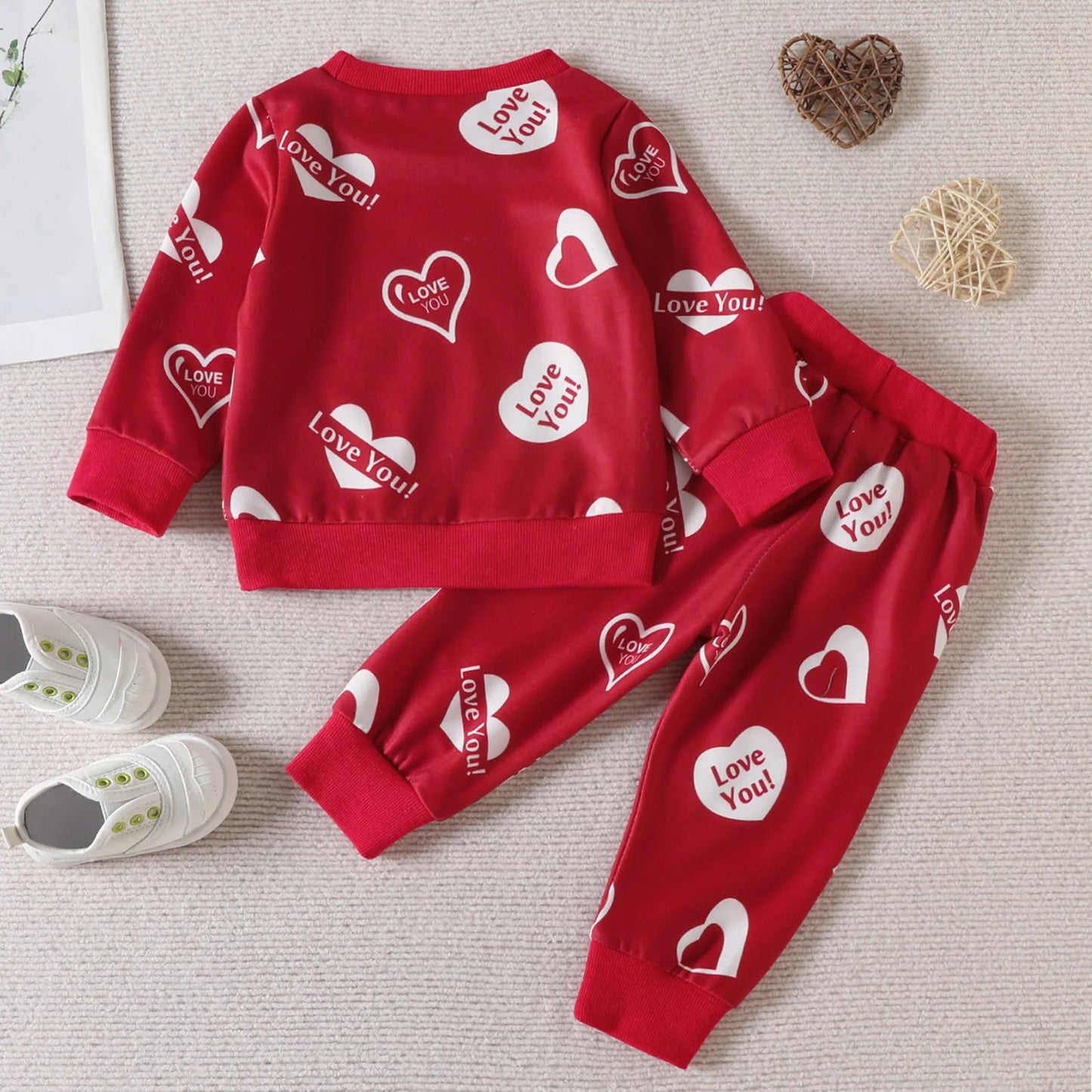 Toddler Girls Valentine's Day Long Sleeve Hearts Printed T Shirt Pullover Tops Pants