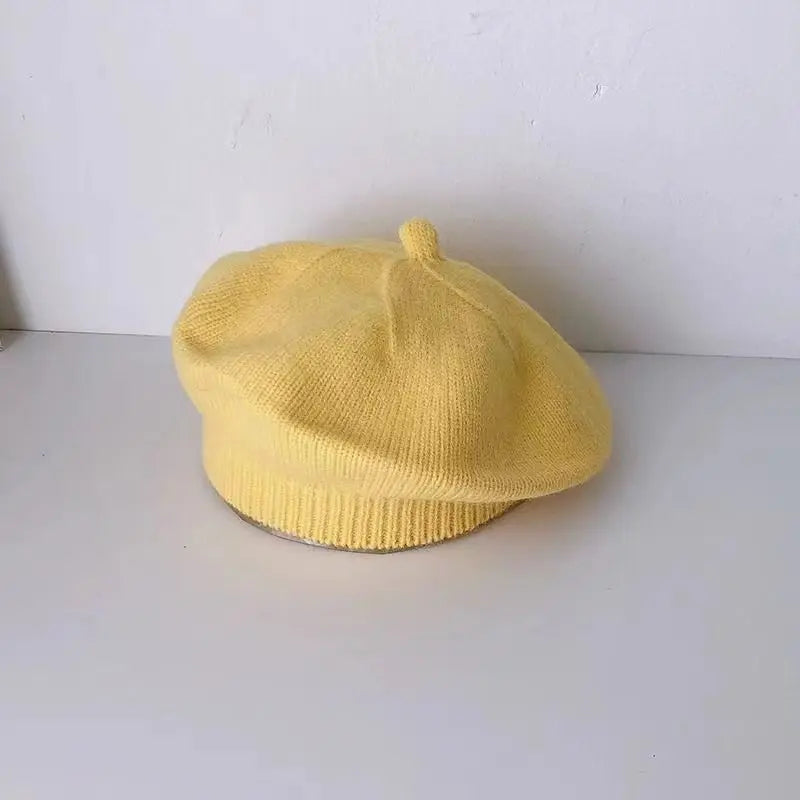 Flower Baby Beret Hat - Knitted Painter Cap for Infant Girls, Cute Toddler Princess Beret