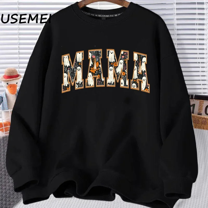Mama Halloween Sweatshirt Mom Cute Spooky Crewneck Spooky Season Crewneck Sweatshirts Fall Floral Ghost Hoodies Women's Clothing