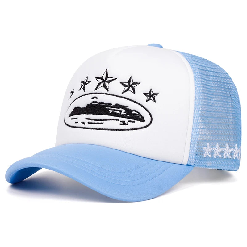 Five-Star Mesh Trucker Hat — Hip-Hop Streetwear Rugged Outdoor Cycling Skateboard Cap Men's — view 6 of hats & caps