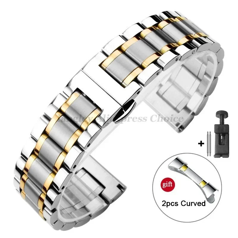 Curved-End Stainless Steel Watch Strap — Universal 12/13/14/15/16/17/18/19/20/21/22mm Band — view 8 of watch straps