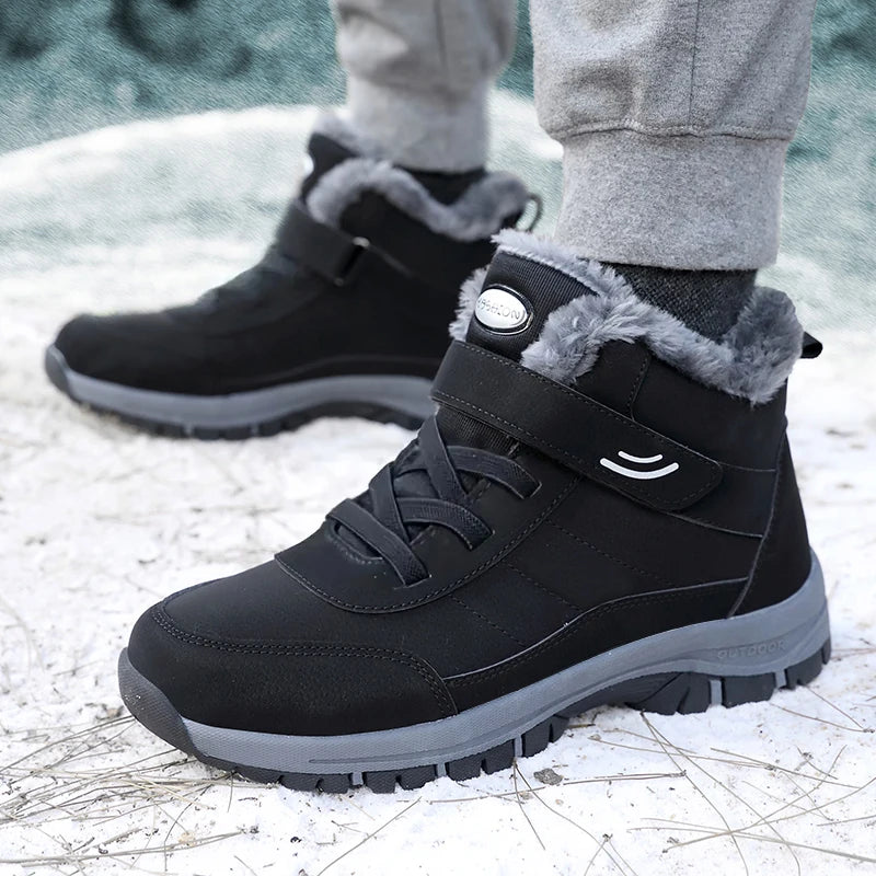 Men's Premium Fur-Lined Snow Boots — Platform Non-Slip Warm Ankle Combat Boots — view 1 of boots