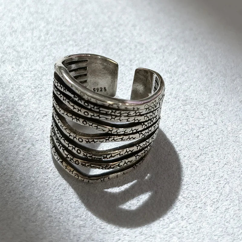 VENTFILLE Women's 925 Sterling Silver Flower Ring — Hollow Retro Fine Jewelry Gift
